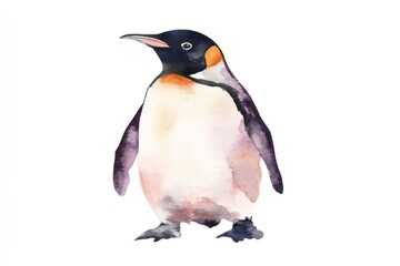 Obraz premium Emperor penguin standing, showing its beautiful orange and black plumage in watercolor painting