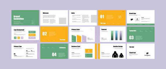 Complete brand guidelines design templates. Creative brand guidelines layout, Professional Logo Presentation, Logo and brand strategy guide, Modern Brand Guidelines Template