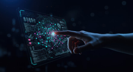 Interactive Technology: Hand Touching Digital Interface | Data Analysis, AI, Future Tech & Innovation, Visualizing Information