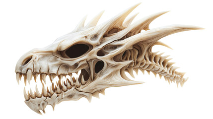 Obraz premium A detailed dragon skull with prominent spikes isolated on white background