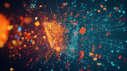 Fototapeta premium cybersecurity data breach concept, Abstract digital explosion of colorful particles.