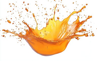 Bright liquid burst with energetic fluid motion, isolated on clear white background
