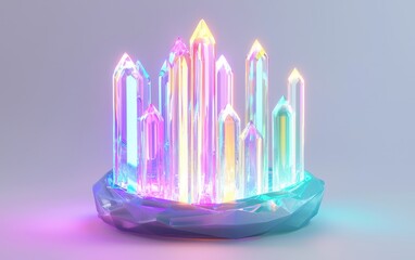 Futuristic neon-infused glass sculpture with glowing energy fields, isolated on clear white background