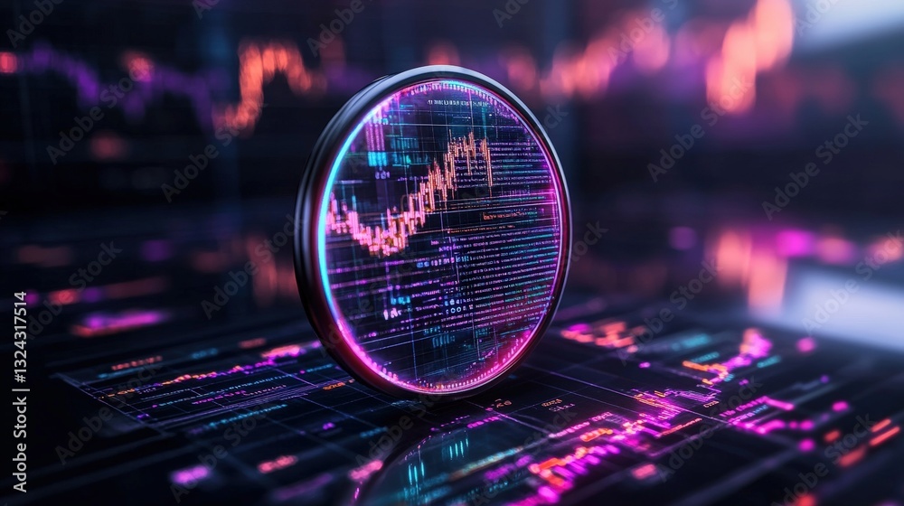 Poster digital screen displaying stock chart representing financial data analysis and market trends for inv
