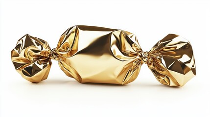 Shiny Gold Candy Wrapper on White Background for Sweet Treats