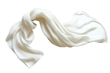Soft white silk scarf gracefully draped against a minimalist background creating an elegant vibe isolated on transparent background