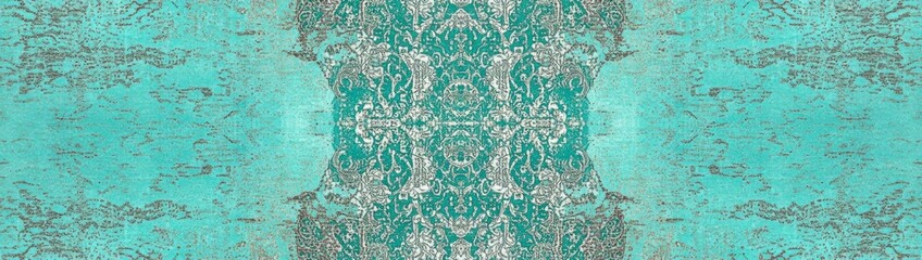 Obraz premium Vintage Turquoise Aquamarine Patchwork Ornate Tiles Wall Texture Background for Adobe Stock Banner