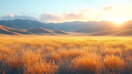 Obraz premium Soft, blurred hills and gently swaying dry grass create a serene, peaceful atmosphere, evoking calm and connection with nature.