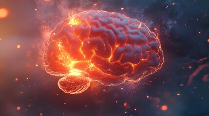 A highly detailed 3D rendering of neurons firing inside a human brain