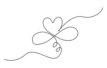 Heart and love sign in continuous one line drawing.