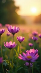 Field of Pulsatilla patens flowers blooming in the sun, flowers, purple