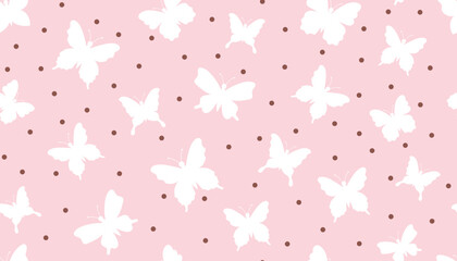 Cute butterfly silhouettes seamless pattern with pink background. Stylish cute butterfly illustration for fabric design, wallapper or wrapping paper. Kids insect seamless print design.