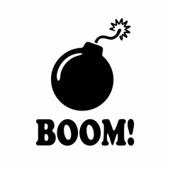 Bomb Icon with Fuse and Boom Text Simple and Professional Vector Design.