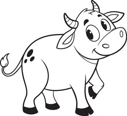 Line art coloring pages for kids for brain development. Cow outline vector illustration and ready for print.