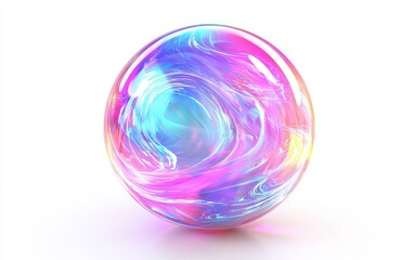 Translucent bubble filled with swirling neon energy, isolated on clear white background