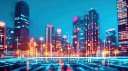 A high-tech financial district with interconnected digital banking systems