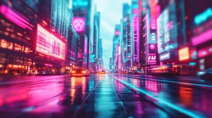 Obraz premium A neon cyberpunk city where AI and fintech banking systems control transactions