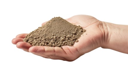 Farmer holding soil in hands on transparent background
