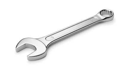 Close-up of Shiny Steel Wrench Tool Isolated on White Background