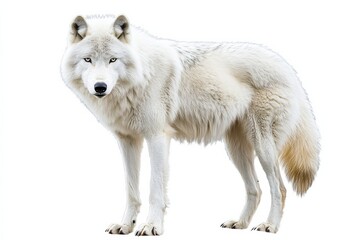 Majestic Arctic wolf stands proudly against a bright background in a captivating pose isolated on transparent background