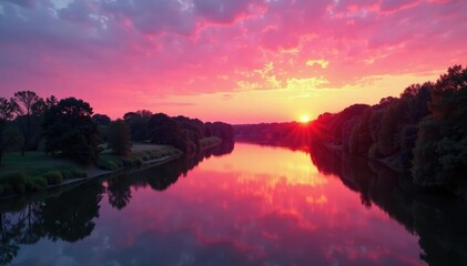 Soft pink hues illuminate the Des Moines River at sunset, river, des moines, landscape