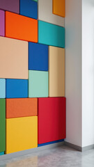 Colorful acoustic panels on a wall.
