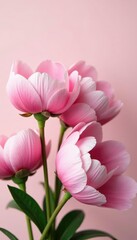 Obraz premium Soft pink peony flowers on a delicate background, with gentle petals unfolding, botanical, nature, blossom