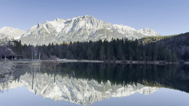 Scenic Lautersee Lake with Stunning Mountain Reflection, Mittenwald