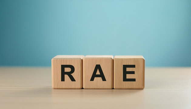 Wood cubes with abbreviation RAE. Retinol Activity Equivalent. Retinoids and dermatology concept