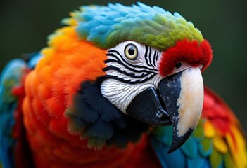 Fototapeta premium Vibrant Macaw Portrait: A Kaleidoscope of Colors and Textures.