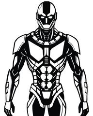 A Futuristic Robot Line Art vector, Sci-Fi Android Cyber Warrior Drawing,AI Robot Coloring Page for kids, Detailed Robot Line Art Sketch, Robot outline, Detailed Robot Line Art Sketch vector clip art.