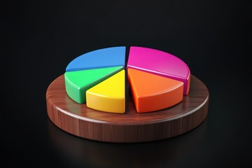 Fototapeta premium Colorful Pie Chart Design on Wooden Base with Black Background for Business Analysis Presentation
