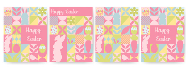 Easter flyers, banners. Easter items in simple geometric shapes, geometry minimalistic style for card, invitation, poster, flyer, web design	