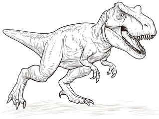 Obraz premium A detailed black and white image of a large running dinosaur