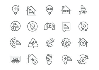 Editable vector style icons for ecological energy usage and resource preservation.