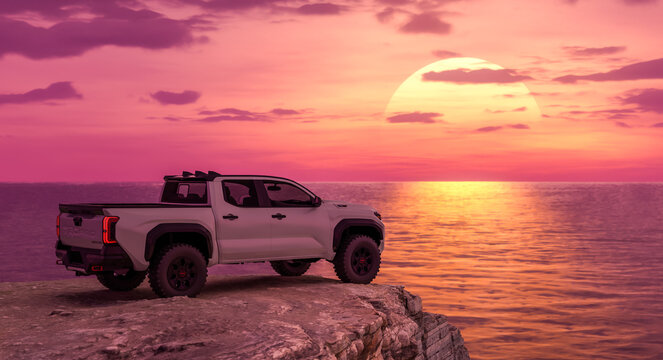 Toyota Tacoma TRD Pro 2024 Parked on Cliff During Vibrant Sunset