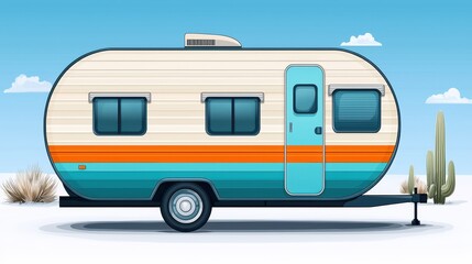 Retro Trailer in Desert Landscape (1)