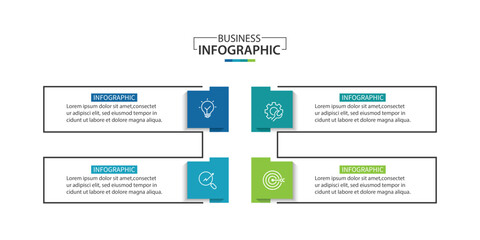 Obraz premium Business infographic template. 4 Step timeline journey. Process diagram, Infographic elements vector illustration. 