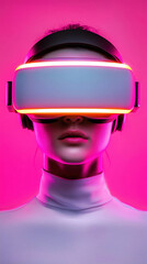 Immersive VR experience with advanced headset and vibrant lighting