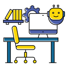 Remote Work Office Ai Automation Setup Vector Icon Design