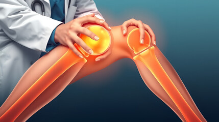Arthritis of knee joint. Patient suffering from joints pain. Doctor treat rheumatism, osteoarthritis, rheumatoid arthritis. Medical examination. Vector design