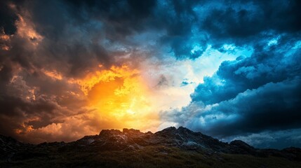 Transitional skies over rocky mountains nature landscape dramatic weather colorful environment scenic view