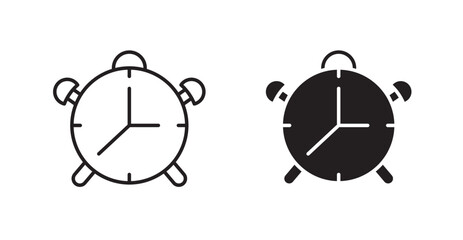 Alarm clock thin line and fill vector icons set