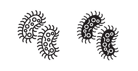 Bacteria thin line and fill vector icons set