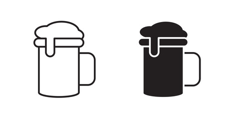 Beer mug thin line and fill vector icons set