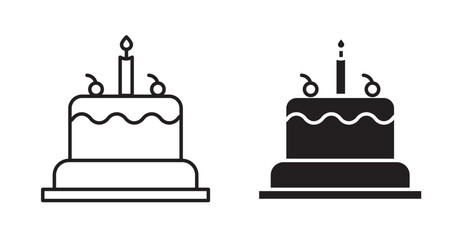 Cake thin line and fill vector icons set