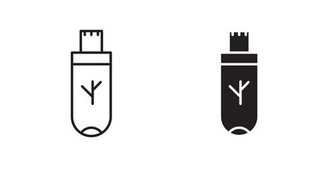 usb drive thin line and fill vector icons set