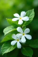 Fototapeta premium delicate white jasmine flowers on lush green bush,, botanical, blooming flowers