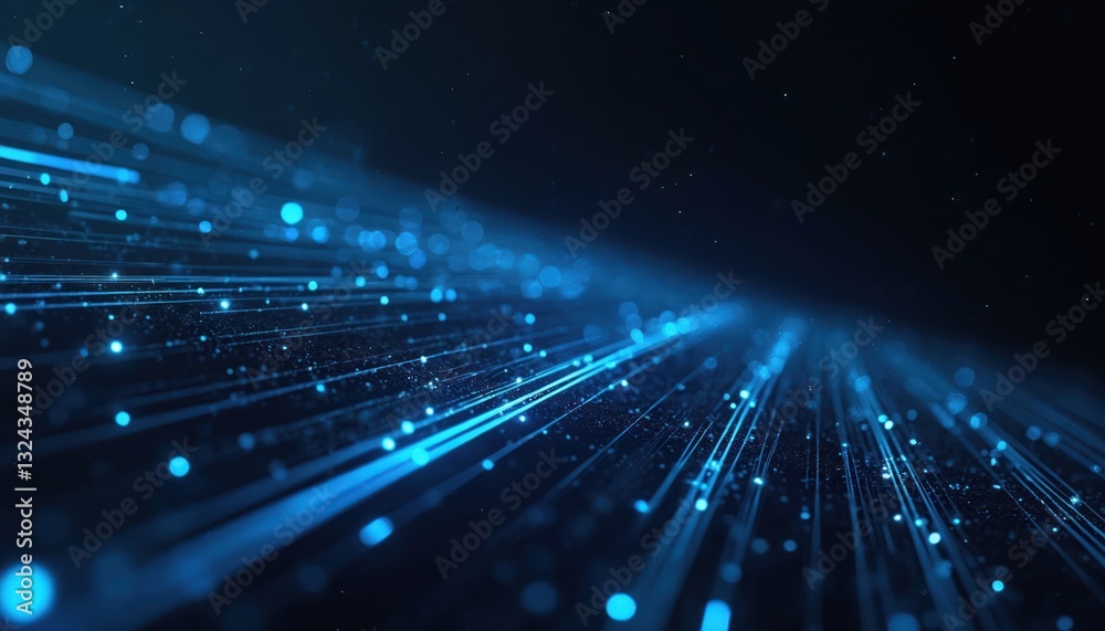 Poster dark blue technology lines generate abstract design. tech shiny glowing effect, vibrant iridescent t