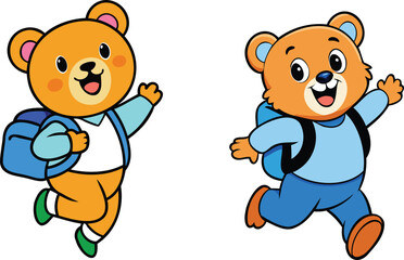 Fototapeta premium bear with school bag jump happy face 